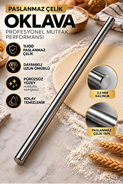 Kitchen Beauty Paslanmaz 304 Çelik Oklava Hamur Açma Aparatı Börek Açma Merda...