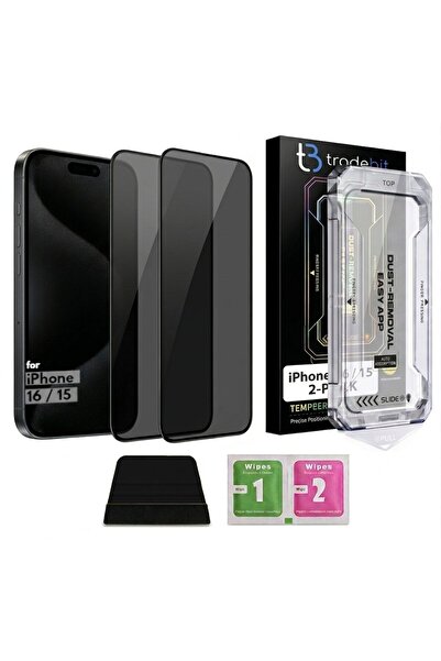 Tradebit Folie de protecție ecran iPhone 16/15, 9H, confidențialitate, 2 bucă...