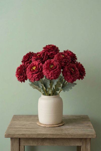 Buzka Yapay Ranunculus Çiçeği 9lu Ranunculus Demeti Yapay Çiçek 40 Cm
