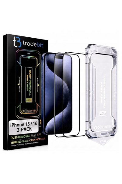 Tradebit Set de 2 folii de sticlă pentru iPhone 16 15, 9H, transparente, 0.33mm