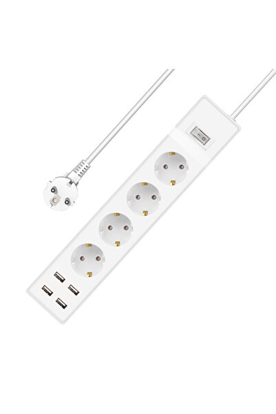 NO BRAND Πολύπριζο 4 θέσεων 250V 16A Καλώδιο 3μ. 4 x USB F Με διακόπτη Λευκό ...