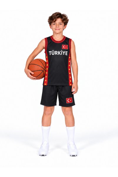 The RAVEN TÜRKİYE ÇOCUK BASKILI KIRMIZI SİYAH BASKETBOL FORMASI 2'Lİ SET FORM...
