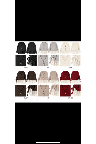 Molly Nelly Romantic Lace Detailed Oversized Knitwear Cardigan