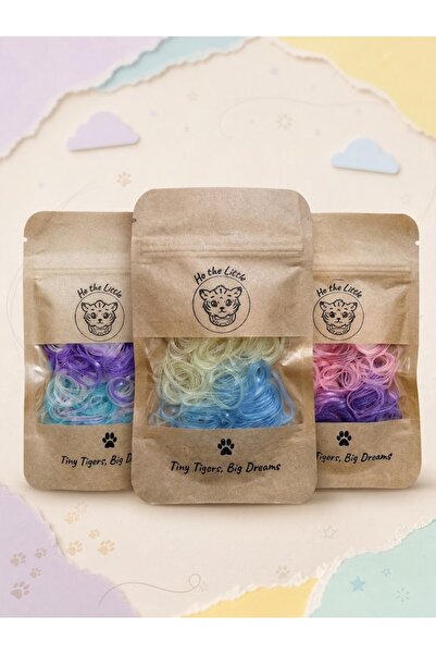 Mini Boy Simli TPU Saç Örgü Lastiği 3’lü Paket 360 Adet - Pastel, Okyanus ve Sarı-Mavi