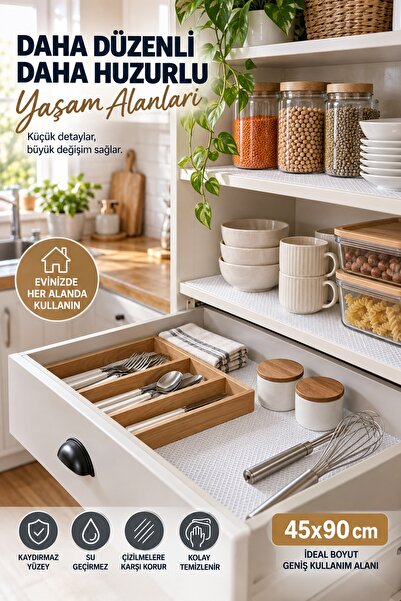 İnfeta 45X90 cm White Eva Non-Slip Shelf Cabinet Drawer Cover Waterproof Cuttable