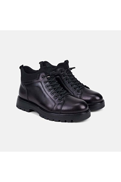 Desa Men's Black Desacomfort Leather Boots with Lace-Up Detail and Zipper