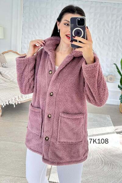 İnce Topuk Buttoned Plush Cardigan 7K108