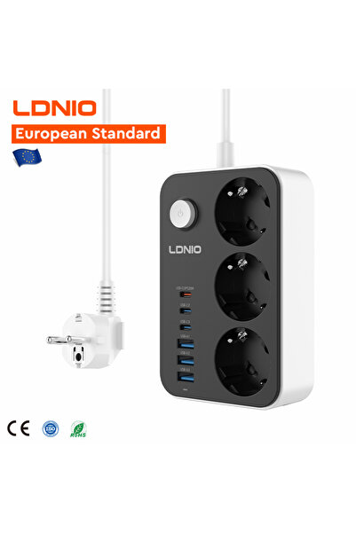 LDNIO SE3631C Πολύπριζο Ασφαλείας με 3 Πρίζες Schuko, 3 Θύρες USB, 3 Θύρες US...