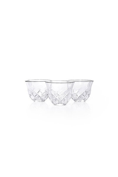 Glaze طقم فناجيل زجاج خط فضي 6 حبات