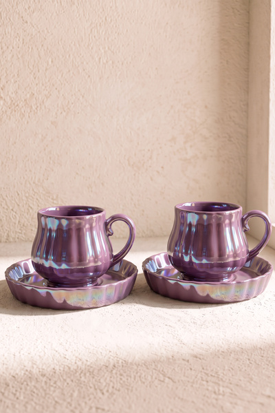 Perotti Plum Line Wavy Porcelain 2-Person Coffee Cup Set