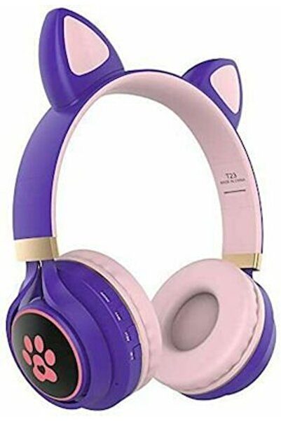 OEM Ασύρματα/Ενσύρματα Over Ear Ακουστικά T23 Cat Ear Μωβ