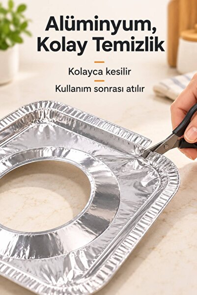 Evgereçlerim Kare Ocak Üstü Yağ Sıçrama Koruyucu Alüminyum Levha Seti 10 Adet 23x23 cm