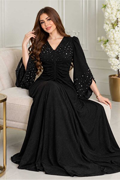 Velora Dresses فستان سهره اسود مزين بالكرستال الفاخر