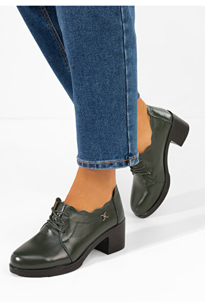 B T Shoes Комина зелени кожени дамски ежедневни обувки