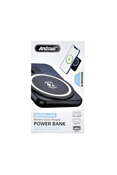 Andowl PowerBank Q-MG6000 6000mAh με Θύρα USB-A και Θύρα USB-C Μαύρο