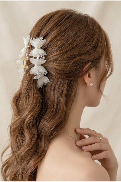 Cinderella Accessories Özel Tasarım Şık Kadın Beyaz Tüllü Taşlı Kelebek Toka ...
