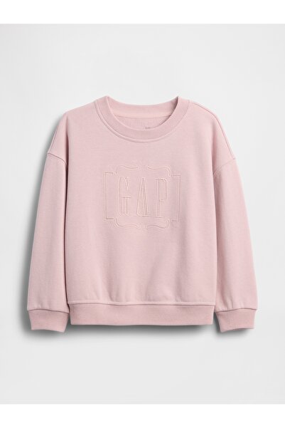 GAP Kız Bebek Açık Pembe VintageSoft Havlu İşlemeli Logo Sweatshirt