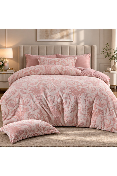 Casa New Concept Lenjerie pat dublu, Cocolino, cu model floral 3D în relief, ...