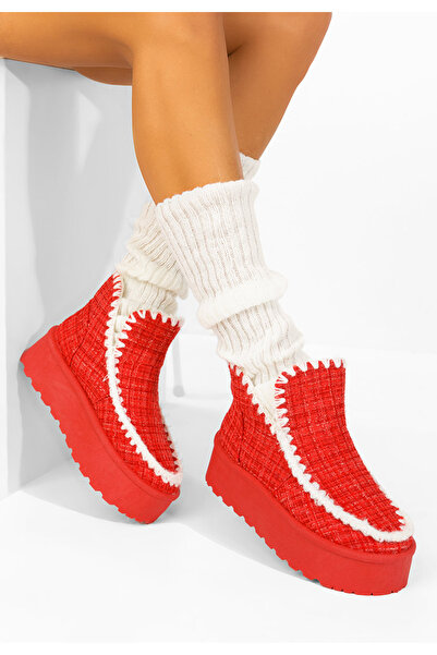 B T Shoes Κόκκινες μπότες μοκασίνι Celestina