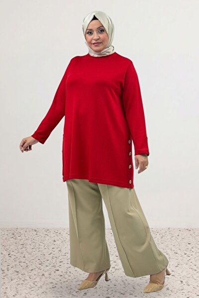 Eslina 68100 Plus Size Modal Tunic with Button Detail on Sides and Sleeves - ...