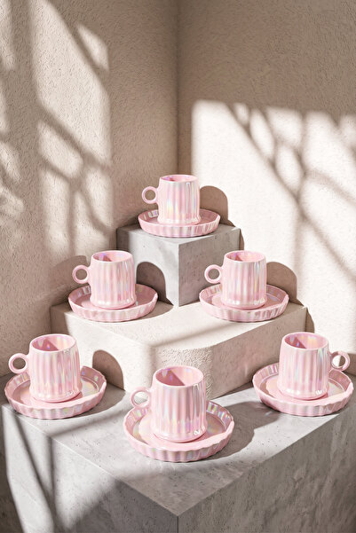 Perotti Pink Line Porcelain Coffee Cup Set for 6 People
