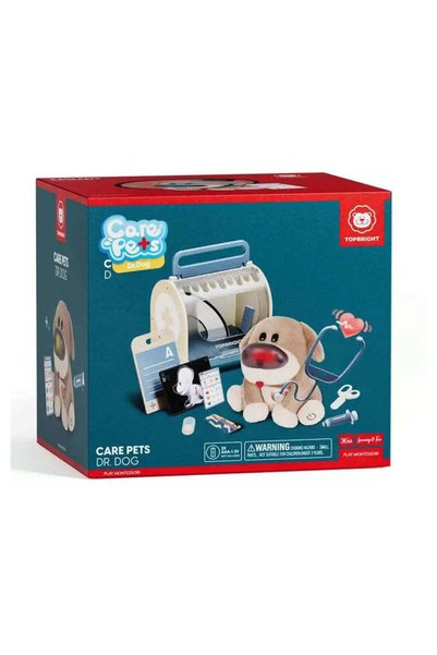 Top Brıght Care Pets Dr. Dog - Βελούδινο Διαδραστικό Σκυλάκι με Ξύλινη Θήκη Κ...