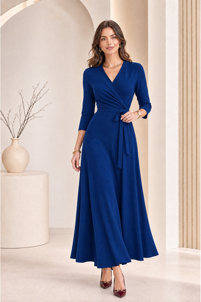 Valeria Butik Women's Belted Double-Breasted Collar Three-Quarter Sleeve Long...