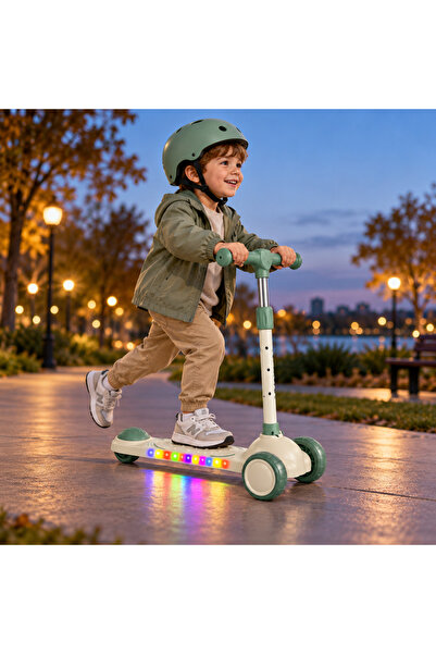 Bebelul Trotineta copii Scooter cu 3 roti, ghidon reglabil, frana spate, crem...