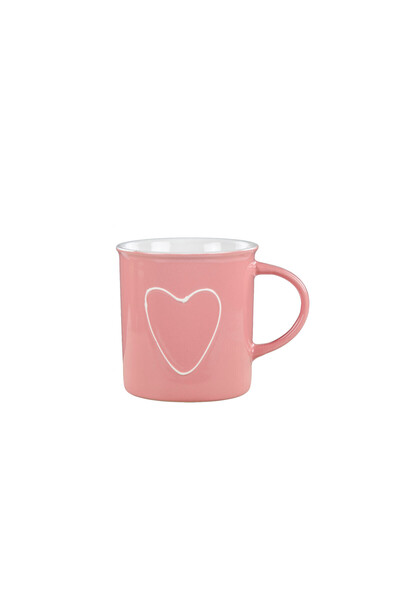 Pembe Kalp Desenli Kupa – Çay ve Kahve Kupası, 9 cm Ağız Genişliği, 9 cm Yükseklik