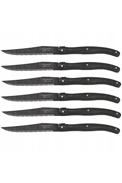 LAGUIOLE Cuțit pentru friptură, negru, finisaj stonewash, 6 bucăți