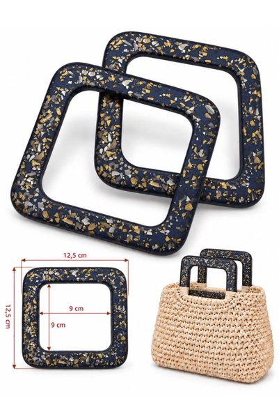 angel çanta aksesuar Navy Blue Color Glittery Acrylic Look Bag Handle Square ...