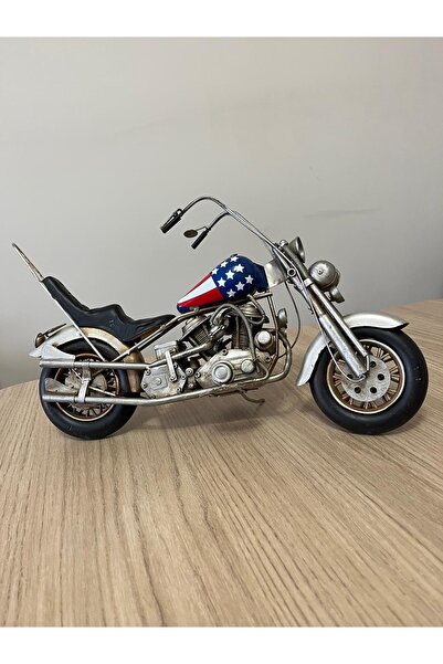 Nostaljik Eskitme Metal Motosiklet Maketi - Özel Tasarım Amerikan Desenli Chopper Biblo