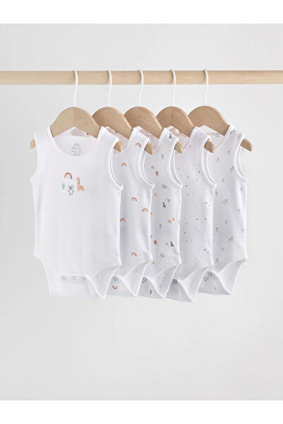 Next Baby 100% Cotton Short Sleeve 5-Piece Animal Patterned Baby Bodysuit Aly...