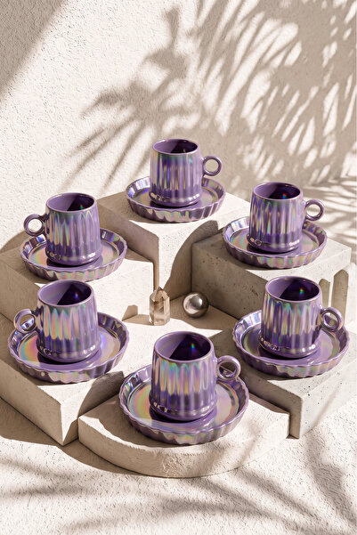 Perotti Plum Line Porcelain Coffee Cup Set for 6 People