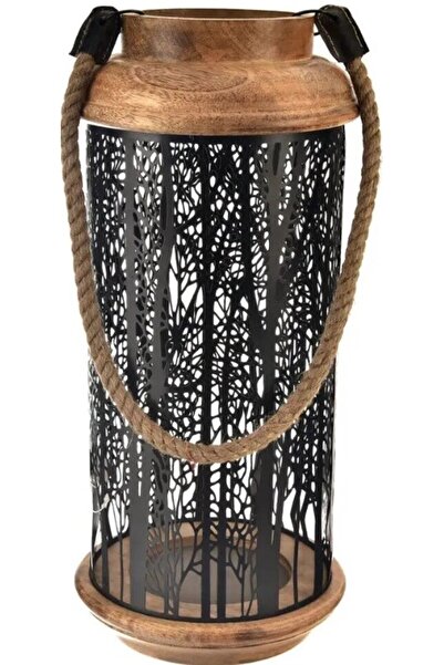 Orion Suport lumânare din mango/farfurie metalică NEGRU 18x18x40 cm