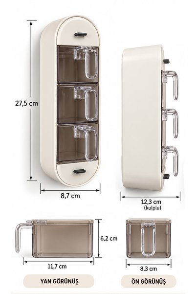 Emofom Wall Mounted 3-Piece Spice Rack Set with Adhesive and Spoon, Cream Color