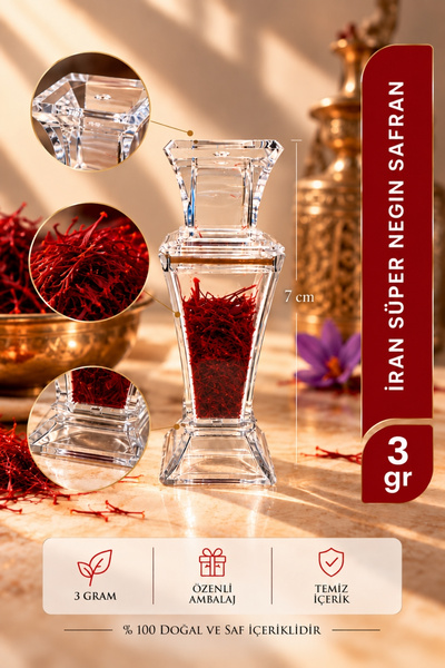 İran Safranı 3 Gram – Özel Bahçe Hasadı Doğal Safran – Safran Teli – Premium Kalite