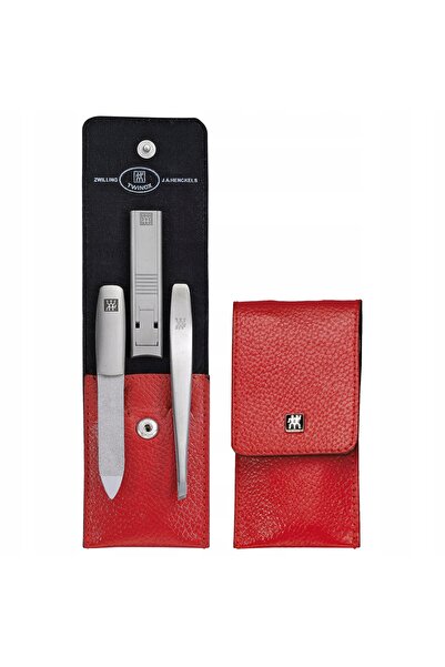 ZWILLING Set de manichiură - Etui din piele roșie, 3 piese Twinox