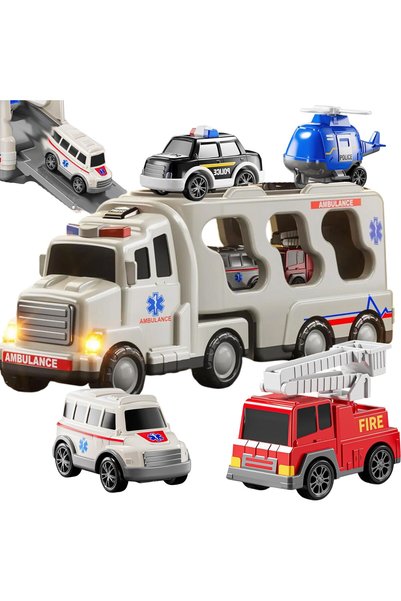woopie Set de camioane de tractare rutiere 5 mașini - Ambulanță
