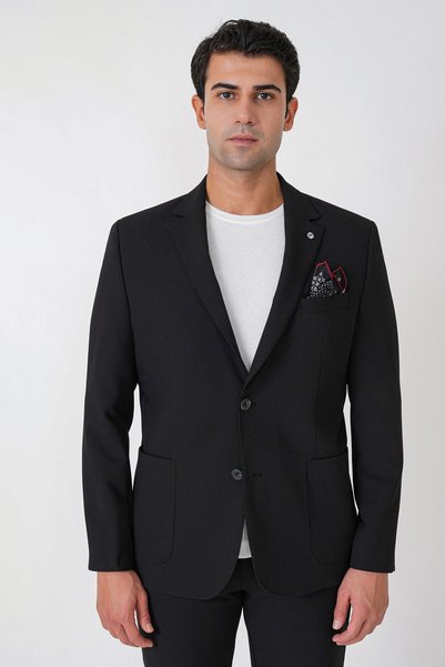 Efor Slim Fit Pocket Pocket Stretch Cotton Black Jacket C 754