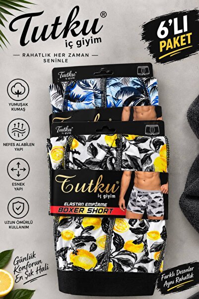 Tutku Men's Elastane Printed Boxer Briefs 6-Pack Mixed Patterned Pack