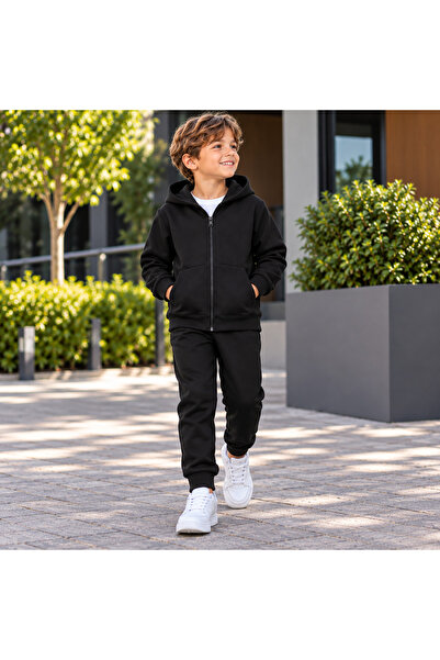 luci sports Boys' Zippered Hooded Rubberized Track Suit with Rubberized Legs