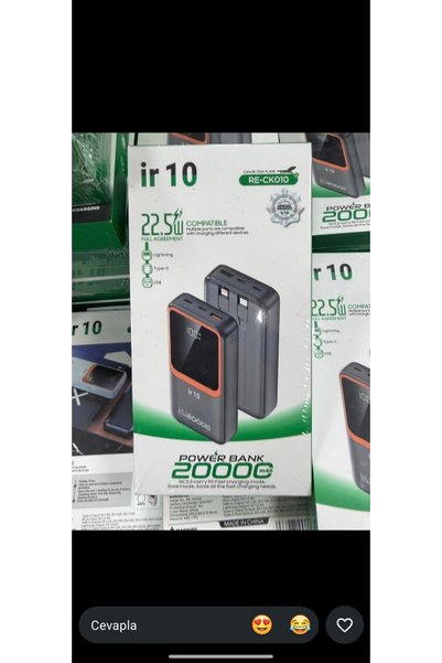 İr 10'un RE-CK010 Model 20000 mAh Pil Kapasiteli İphone ve X.iaomi Telefonlarınız İle Uyumlu Hızlı Şarj Kabloları Ve Harici 1 Adet USB Ve TYPE-C Girişi Bulunan Şarj Aleti