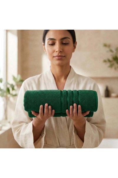 BYFT Home Serene Bath Towel, 70 x 140 Cm, 550 GSM, 100% Cotton, Soft Absorbent Quick Dry Bathroom Towel, Dark Green, Set of 01