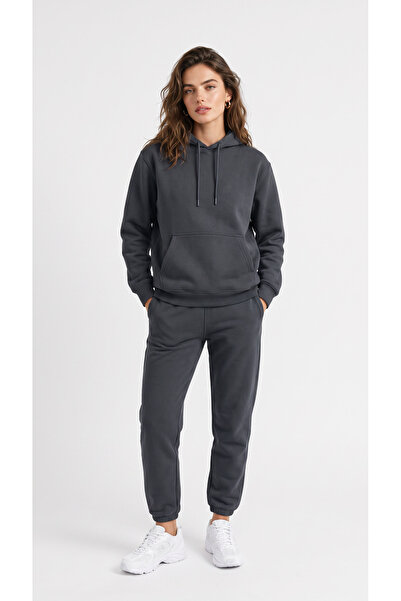 BADESSA Women's Smoked Cuffed Elastic Kangaroo Pocket 3 Thread Hooded Sweatsh...