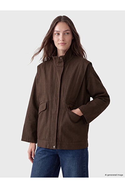 LC Waikiki Lcw Modest Brown Straight Loose & Baggy Women's Jacket with Nevavm...