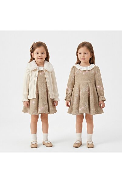 miss topkids فستان بناتي بيج مزين بلمعة مع كارديجان أوف وايت