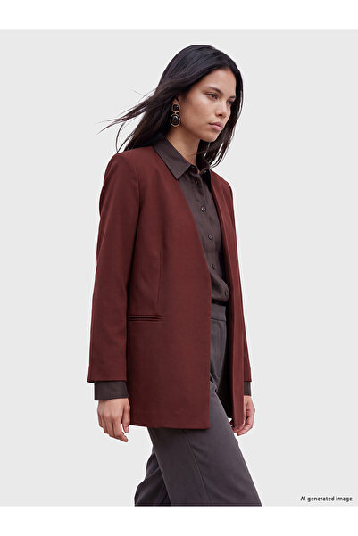 LC Waikiki Lcw Modest Burgundy Plain Oversize Women's Jacket with Nevavm Diff...