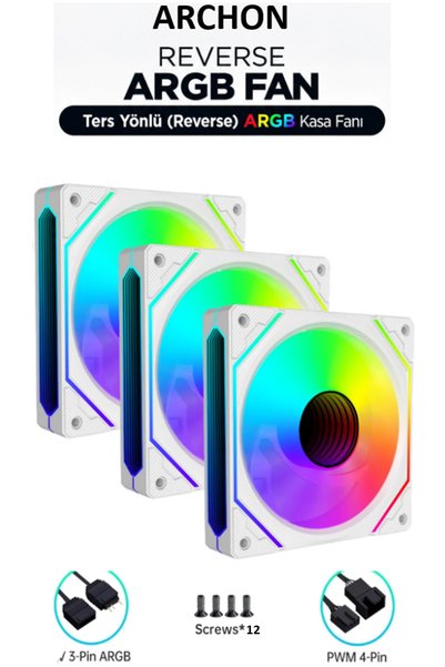Archon SPECTRE PRO ARGB 3X120mm SESSİZ PROFESYONEL ARGB KASA FANI BEYAZ