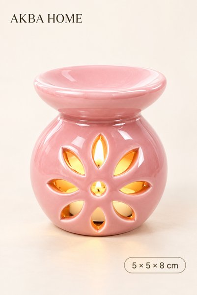 AKBA HOME Çiçek Desenli Seramik Buhurdanlık Mumlu Esans ve Wax Eritici 8 cm